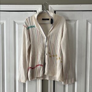 Chic Cream Cardigan with Colorful Accents